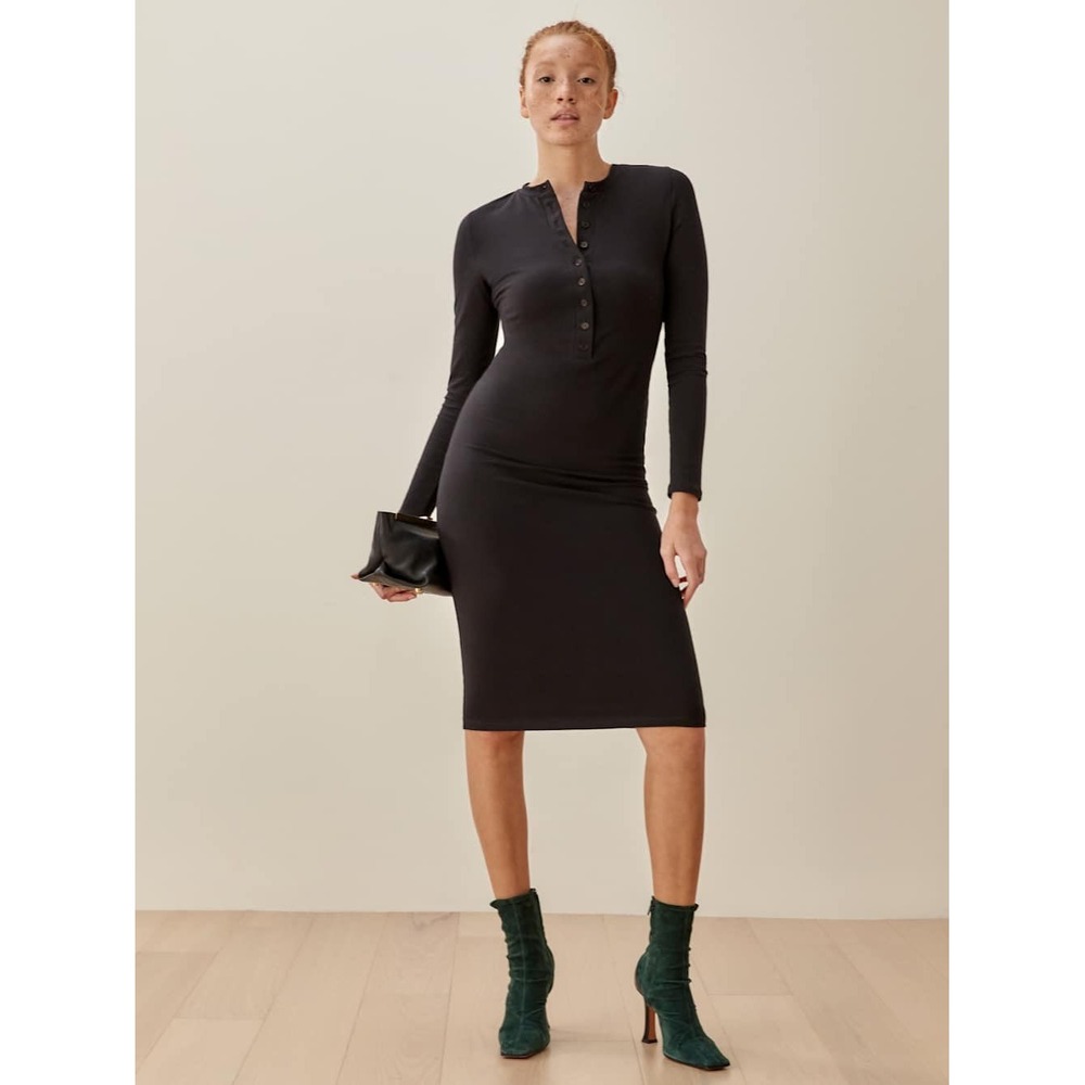 Reformation Jeans Black Organic Cotton Stein Knit Dress Long Sleeve Small